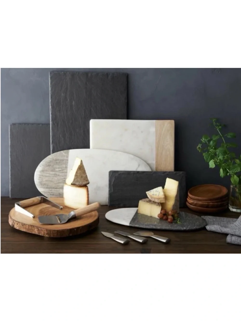 Crate & Barrel Marble Black & White Colorblock Two Tone Serving Cheese Board $89